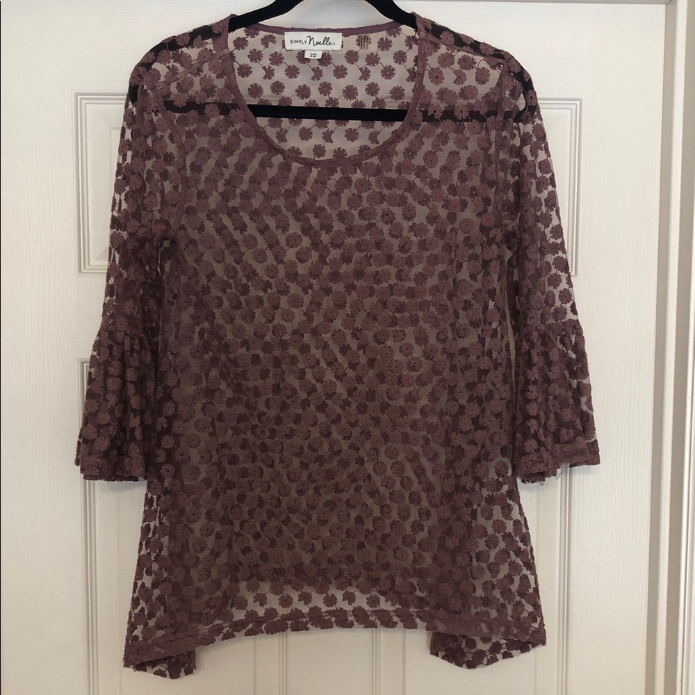 Simply Noelle Mauve Dot-Like Interconnected Floral Lace Sheer Blouse S/Med.